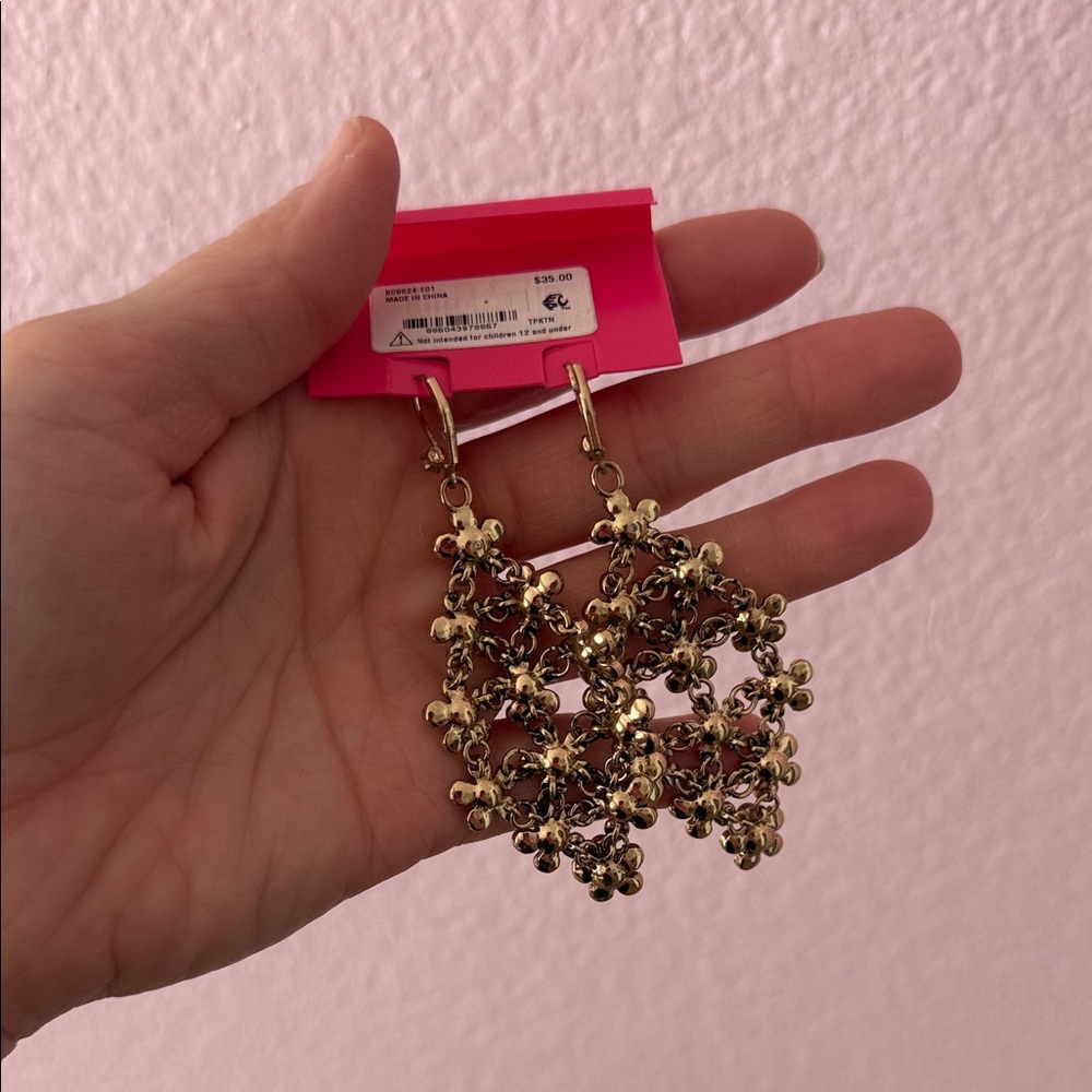Betsey Johnson Gold-tone Multicolor Crystal Flower Dangle Earrings - Picture 2 of 3
